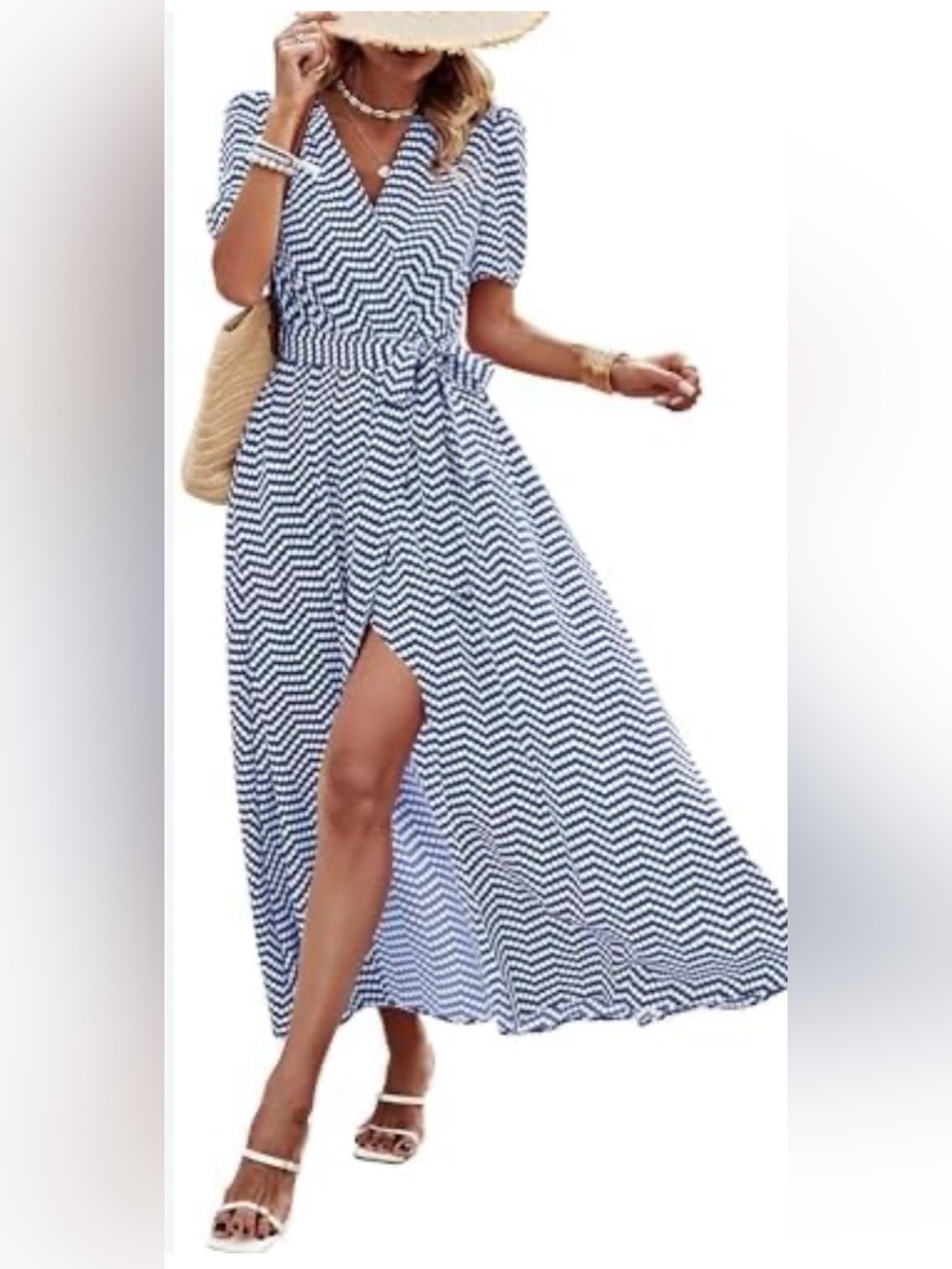 Pretty Garden Blue & White Chevron Maxi Dress - NWT